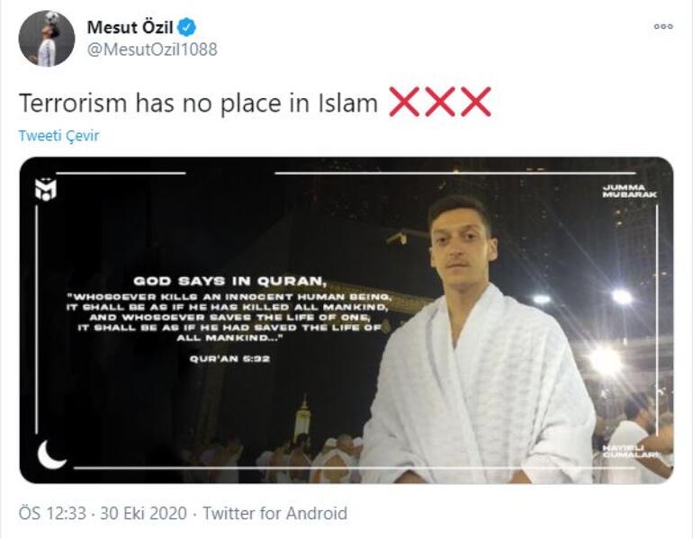 Mesut Özilden ayetli paylaşım İslamda terörün yeri yoktur